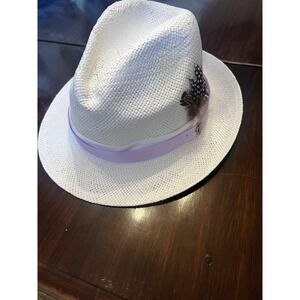 Genuine Bruno Capelo Empire Collection Straw Hat Size Large White /‎ Pink
